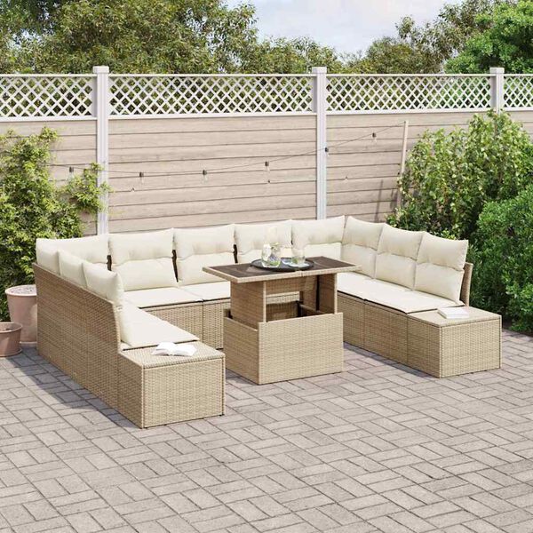 vidaXL Ensemble de canap&eacute; de jardin 10 pcs Beige et cr&egrave;me polyrotin
