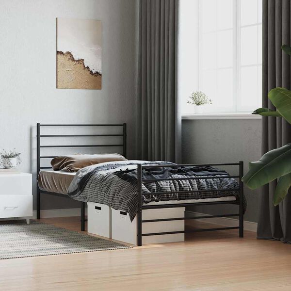 vidaXL Cadre de lit métal sans matelas avec pied de lit noir 75x190 cm