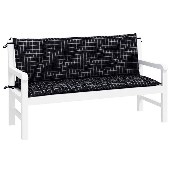 vidaXL Coussins de banc de jardin lot de 2 carreaux noir 150x50x7 cm