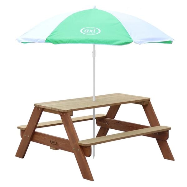 Axi House Table Picnic Nick Brun avec Parasol Vert Blanc