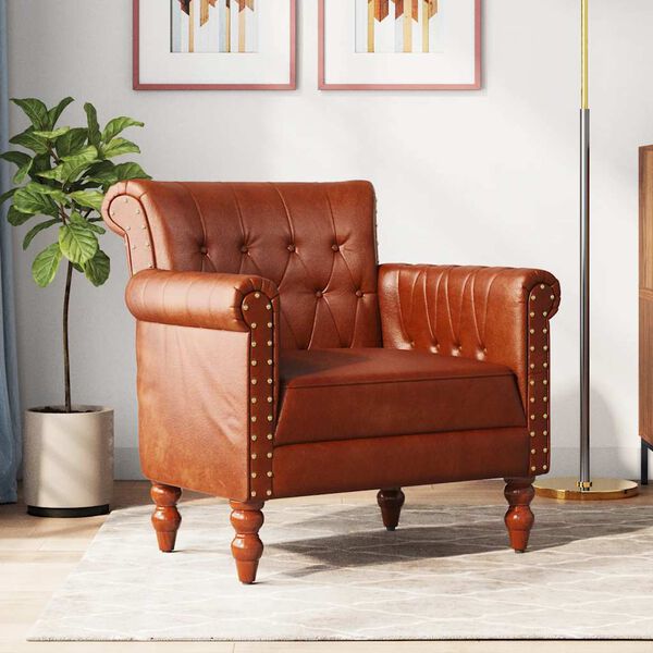 vidaXL Fauteuil Marron Cuir de ch&egrave;vre v&eacute;ritable