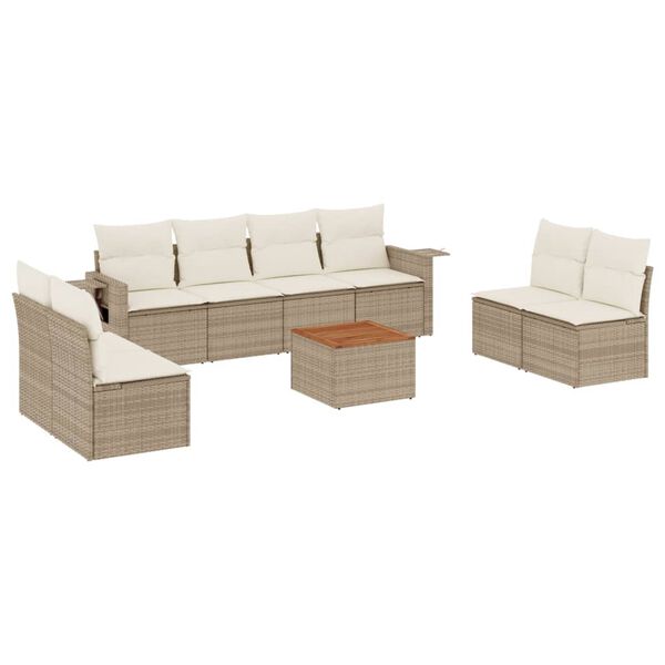 vidaXL Salon de jardin avec coussins 9 pcs beige r&eacute;sine tress&eacute;e