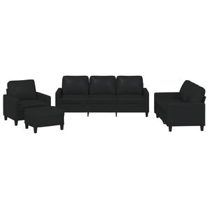 vidaXL Ensemble de canap&eacute;s 4 pcs avec coussins Noir Similicuir