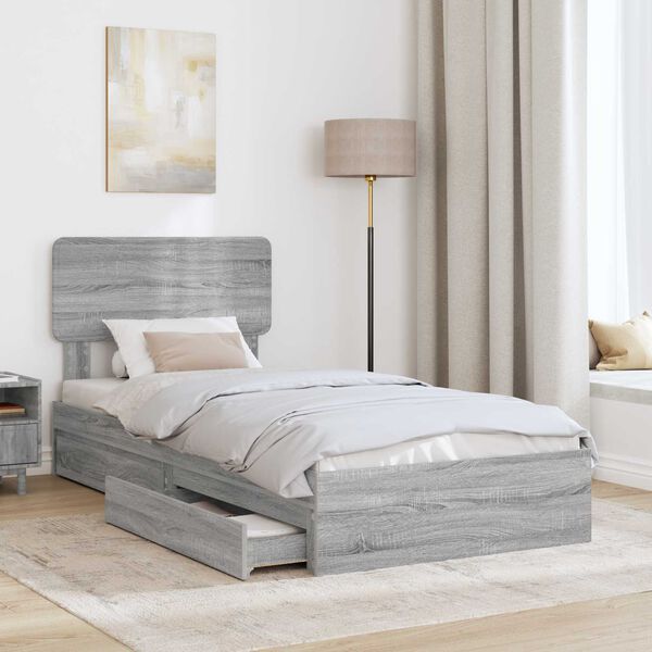 vidaXL Lit de Rangement Gris Sonoma 100 x 200 cm Bois d'ing&eacute;nierie