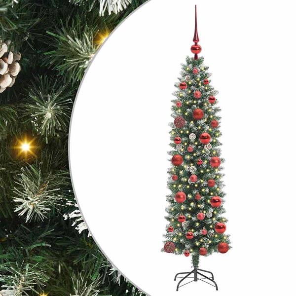 vidaXL Arbre de Noël artificiel slim avec 150 LED Vert et blanc 120 cm