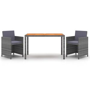 vidaXL Ensemble &agrave; manger de jardin coussins 3pcs R&eacute;sine tress&eacute;e Gris