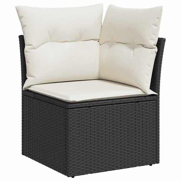 vidaXL Salon de jardin avec coussins 7 pcs noir r&eacute;sine tress&eacute;e acacia