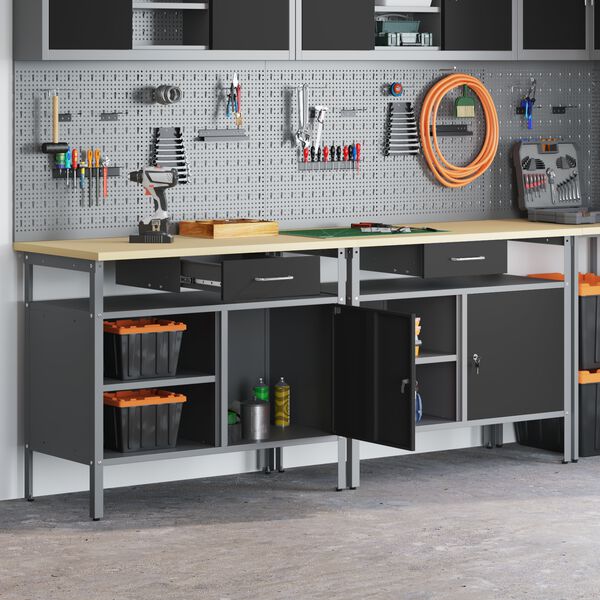 vidaXL Ensemble d'&eacute;tabli 2 pcs Noir et gris 200 x 55 x 85 cm