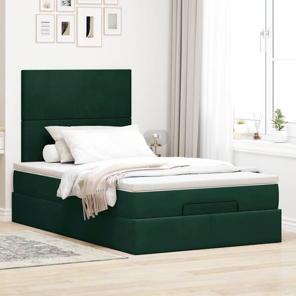 vidaXL Cadre de lit ottoman avec matelas vert fonc&eacute; 120x190 cm velours