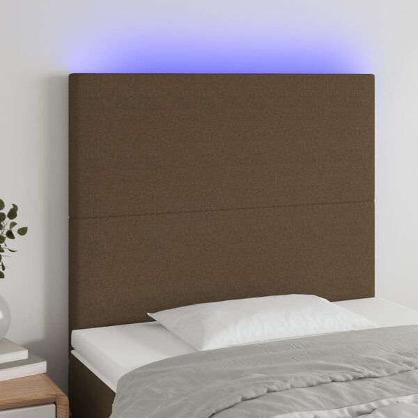 vidaXL T&ecirc;te de lit &agrave; LED Marron fonc&eacute; 80x5x118/128 cm Tissu