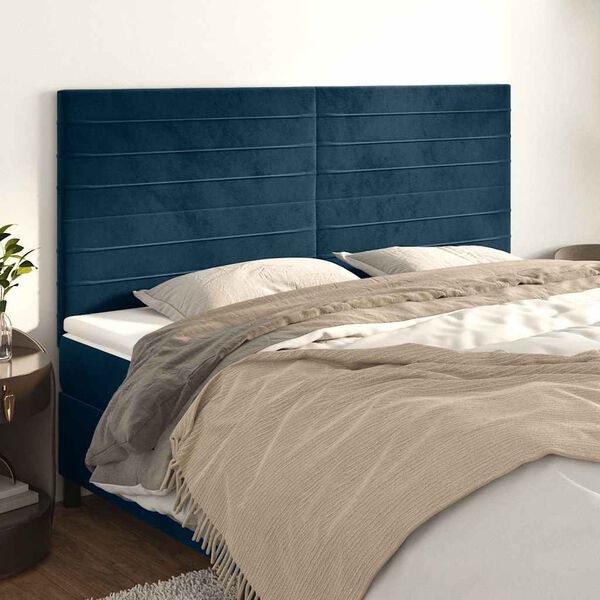 vidaXL T&ecirc;te de lit Bleu fonc&eacute; 180 x 5 x 118/128 cm Velours