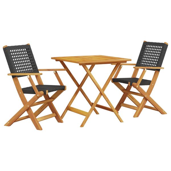 vidaXL Ensemble de bistro 3 pcs noir résine tressée et bois massif