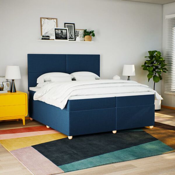 vidaXL Sommier &agrave; lattes de lit avec matelas Bleu 200x200 cm Tissu