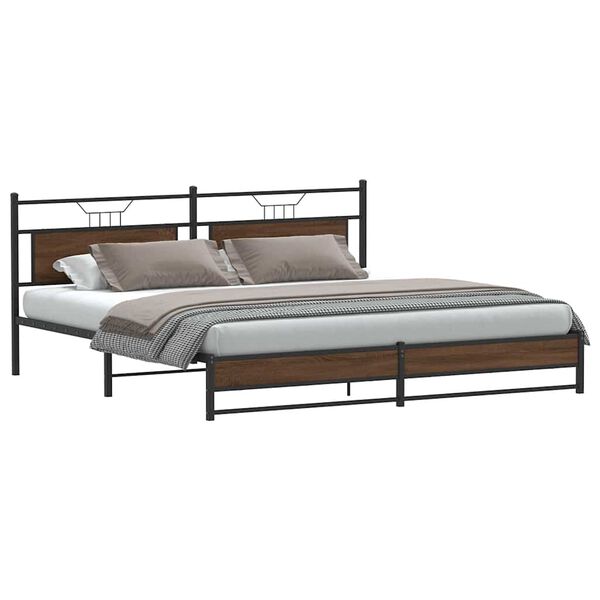 vidaXL Cadre de lit en m&eacute;tal sans matelas ch&ecirc;ne marron 200x200 cm