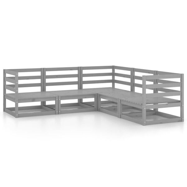 vidaXL Salon de jardin 5 pcs gris bois de pin massif