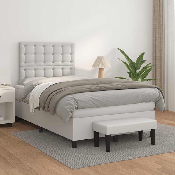 vidaXL Sommier &agrave; lattes de lit avec matelas blanc 120x190cm similicuir