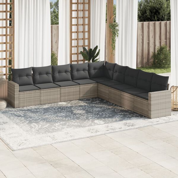 vidaXL Salon de jardin 9 pcs avec coussins gris clair r&eacute;sine tress&eacute;e