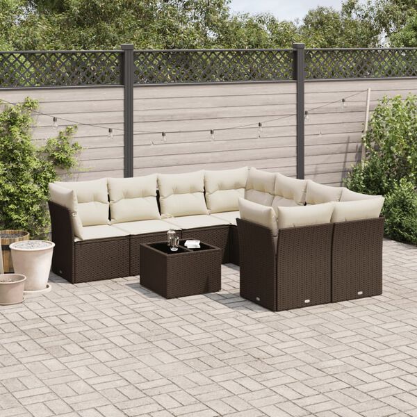vidaXL Salon de jardin avec coussins 9 pcs marron r&eacute;sine tress&eacute;e