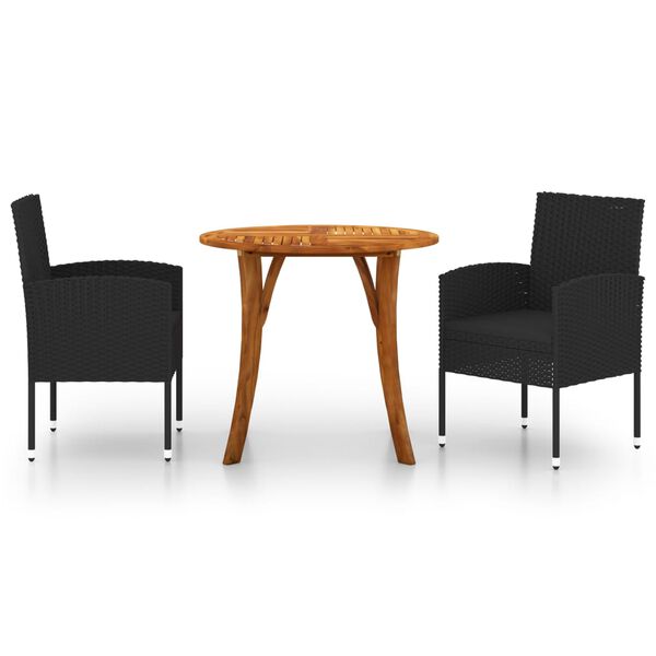 vidaXL Ensemble &agrave; manger de jardin 3 pcs Noir