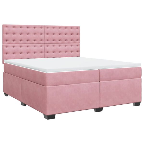 vidaXL Sommier &agrave; lattes de lit avec matelas Rose 200x200 cm Velours