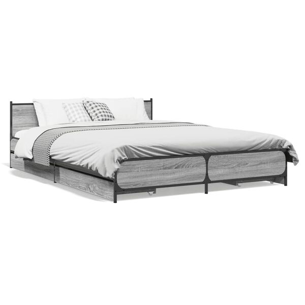 vidaXL Cadre de lit avec tiroirs sans matelas sonoma gris 120x190 cm