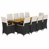 vidaXL Ensemble de bistro de jardin 11 pcs coussins noir poly rotin
