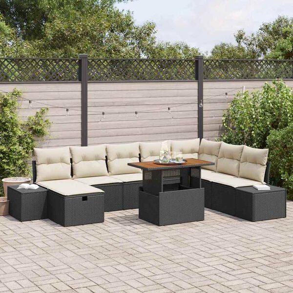 vidaXL Ensemble de canapé de jardin avec coussin 9 pcs Noir Poly rotin