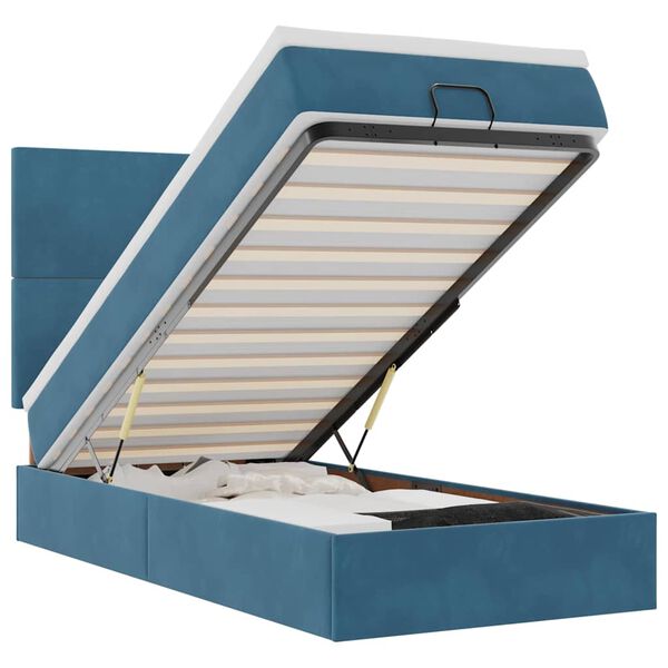 vidaXL Cadre de lit ottoman avec matelas bleu fonc&eacute; 80x200 cm velours