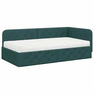 vidaXL Cadre de lit d'angle avec matelas Vert fonc&eacute; 90 x 190 cm tissu