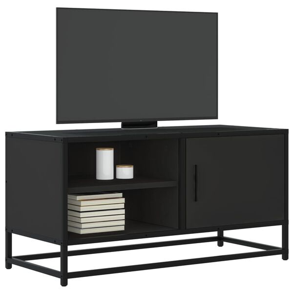 vidaXL Meuble TV noir 80x34,5x40 cm bois d'ing&eacute;nierie et m&eacute;tal