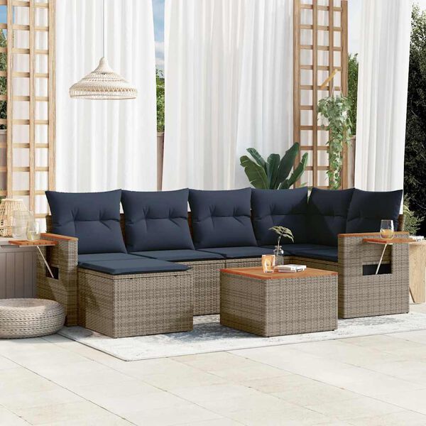 vidaXL Salon de jardin 7 pcs avec coussins gris résine tressée