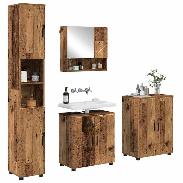 vidaXL Ensemble de mobilier de salle de bain 4 pcs Bois Ancien