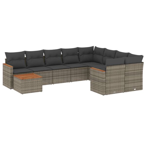 vidaXL Salon de jardin avec coussins 10 pcs gris résine tressée