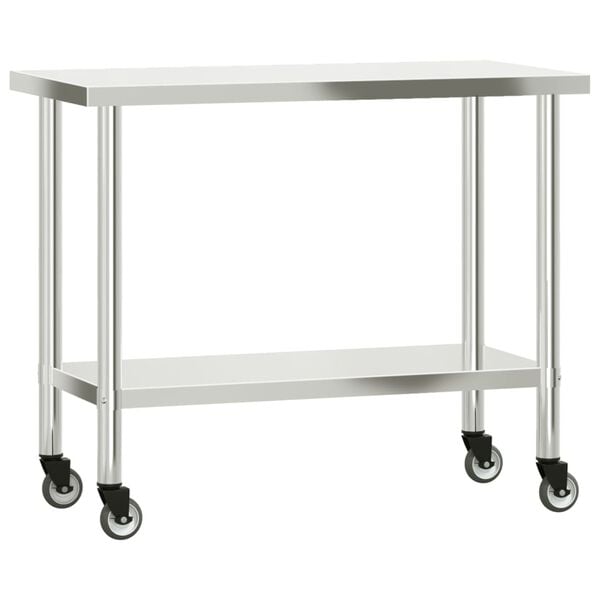 vidaXL Table de travail de cuisine avec roues 110x55x85 cm inox