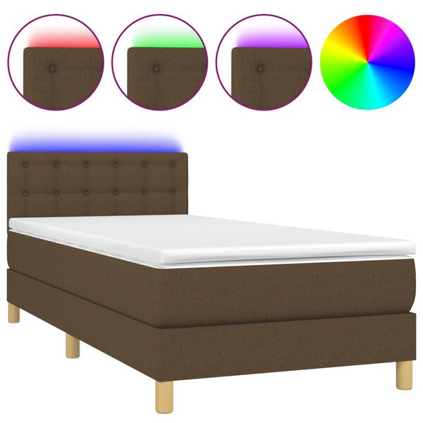 vidaXL Sommier &agrave; lattes de lit et matelas et LED Marron fonc&eacute; 80x200cm