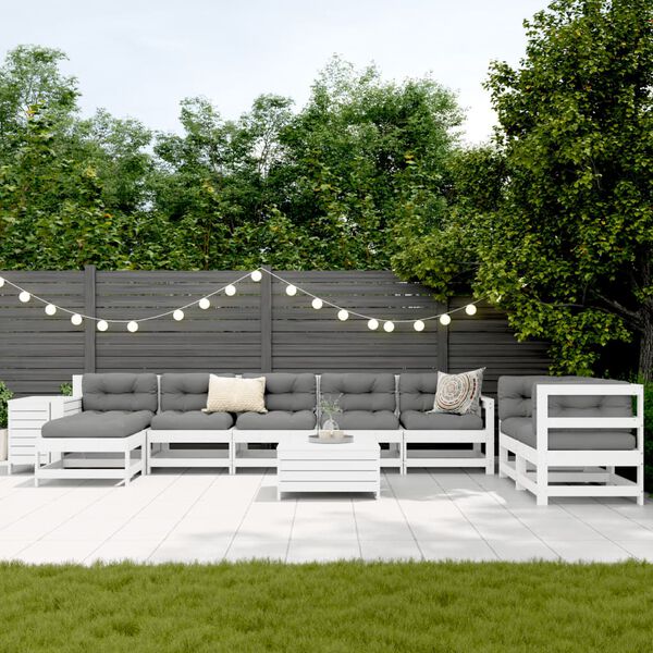 vidaXL Salon de jardin 10 pcs blanc bois de pin massif