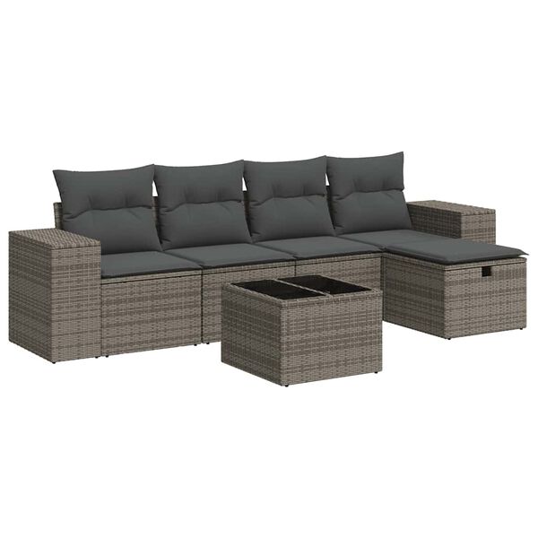 vidaXL Salon de jardin 6 pcs avec coussins gris r&eacute;sine tress&eacute;e