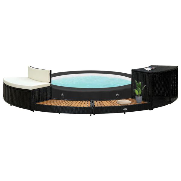 vidaXL Contour pour spa Noir Poly rotin et bois d'acacia massif