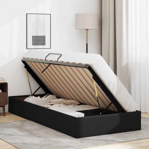 vidaXL Lit de Rangement avec matelas Noir 90 x 190 cm Faux cuir