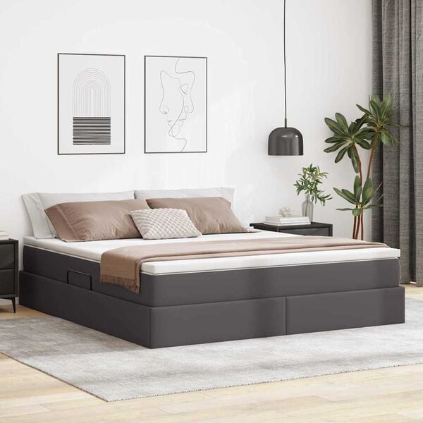 vidaXL Lit avec rangement et matelas Gris 180 x 200 cm Simili cuir