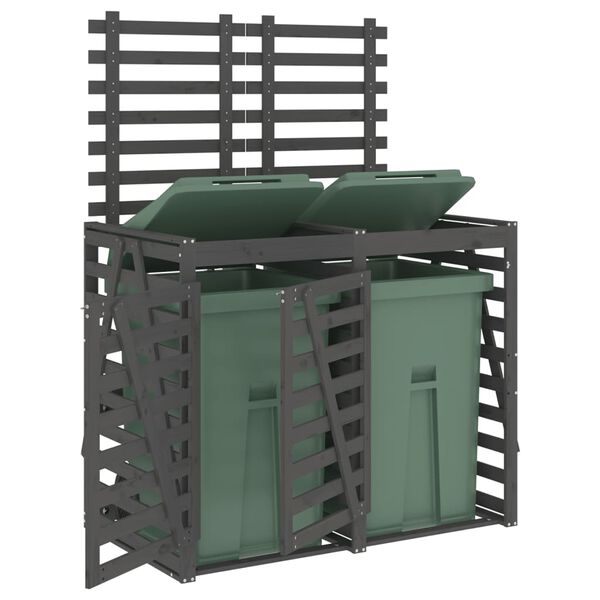 vidaXL Abri pour poubelle double sur roulettes gris bois massif de pin