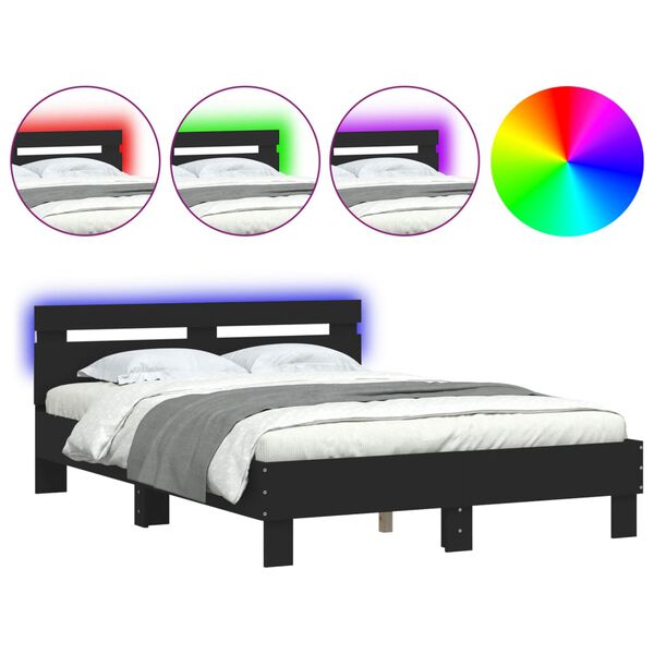 vidaXL Cadre de lit avec LED sans matelas noir 120x190 cm