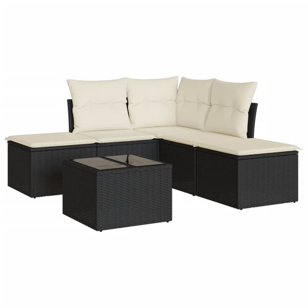 vidaXL Salon de jardin 6 pcs avec coussins noir résine tressée