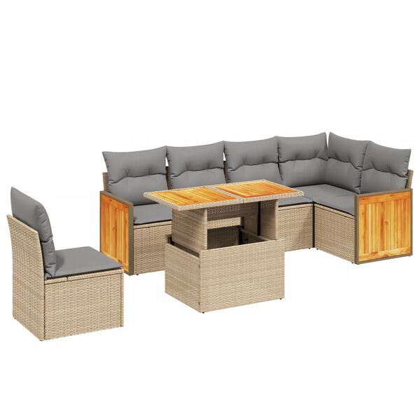 vidaXL Salon de jardin avec coussins 7 pcs beige r&eacute;sine tress&eacute;e