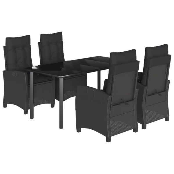 vidaXL Ensemble &agrave; manger de jardin coussins 5pcs Noir R&eacute;sine tress&eacute;e