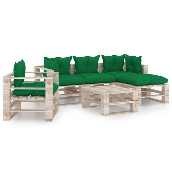 vidaXL Salon palette de jardin 6 pcs avec coussins bois de pin