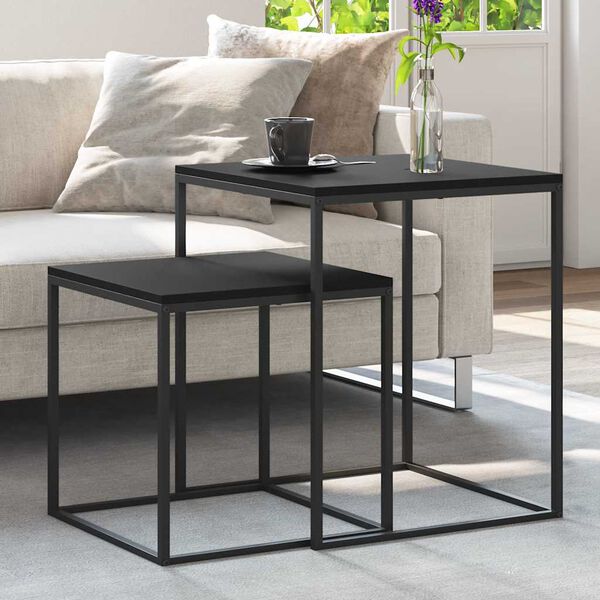 vidaXL Ensemble de table basse 2 pcs bois d'ing&eacute;nierie et m&eacute;tal