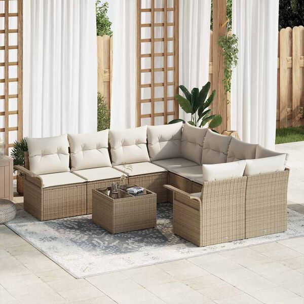 vidaXL Ensemble de canapé de jardin 9 pcs Beige Poly rotin