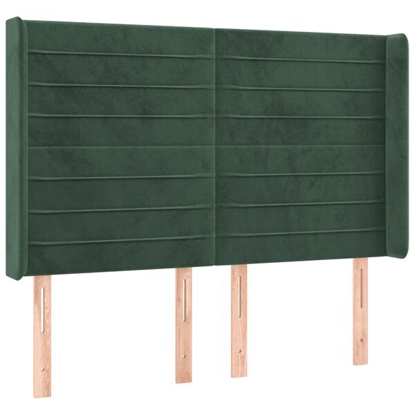 vidaXL T&ecirc;te de lit &agrave; LED Vert fonc&eacute; 147x16x118/128 cm Velours