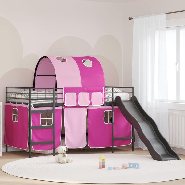 vidaXL Lit mezzanine pour enfants Noir et rose 79,5 x 200 cm M&eacute;tал